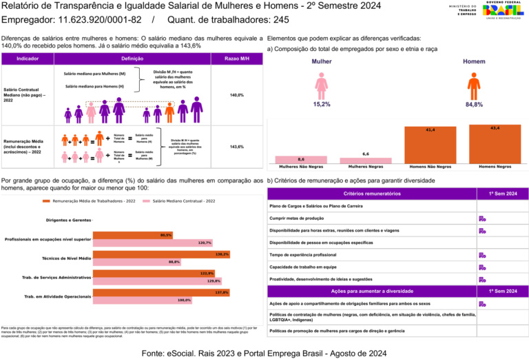 Relatório de Transparência e Igualdade Salarial de Mulheres e Homens 2º Semestre 2024 – CNPJ: 11623920000182