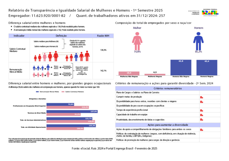 Relatório de Transparência e Igualdade Salarial de Mulheres e Homens 1º Semestre 2025 – CNPJ: 11623920000182